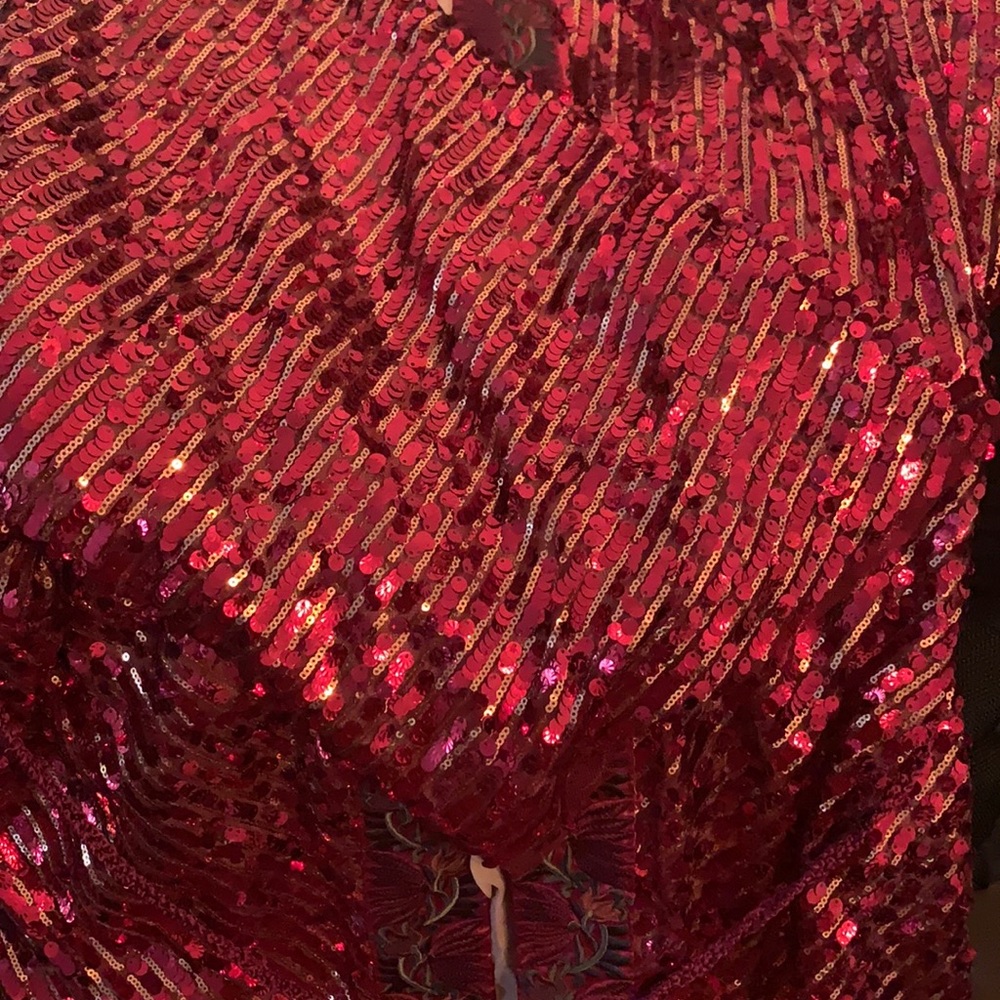 NWOT FREE PEOPLE Red Sequin Long Belted Duster Coat - Picture 9 of 12